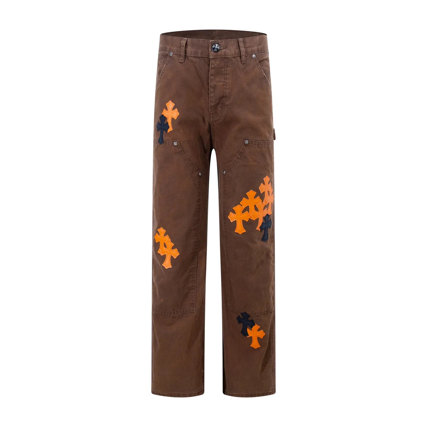 P290 Style No.: H93 Croxin & 𝐂𝐡𝐫𝐨𝐦𝐞 𝐇𝐞𝐚𝐫𝐭 Pingtai SS25 large colored leather denim logging pants. Styles with different washed textures are very friendly to people with thin legs. The slightly flared version perfectly modifies the leg shape. The timeless and moderate length makes it easy to match and match. It is the basis for various styles and is a must-have in your wardrobe! The fabric is stiff but also makes the upper body soft without losing texture. The washing process is even more perfect. It is a must-have item for everyone! ! !  Color: primary color Size: 28-30-32-34-36